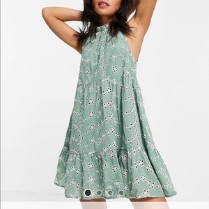 ASOS PETITE green eyelet dress (Size S)